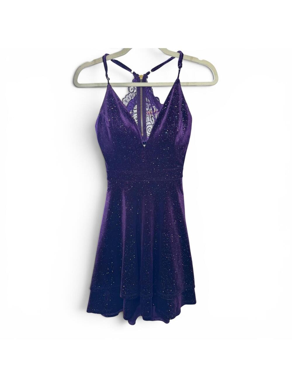 Honey And Rosie Women's Small Velvet Crush Purple Glitter Lace Swing Dress EUC